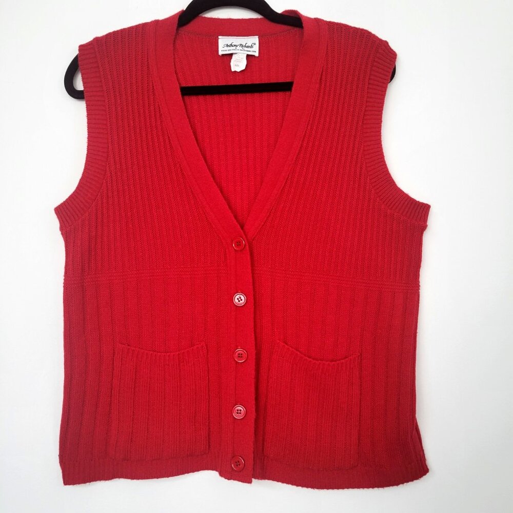 Vintage 90s Anthony Richards Red Knit Vest Made in USA Academia Grandmacore